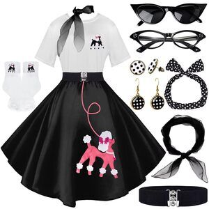2567 10 Pcs Sock Hop Outfits Women, 1950s Poodle Skirts,